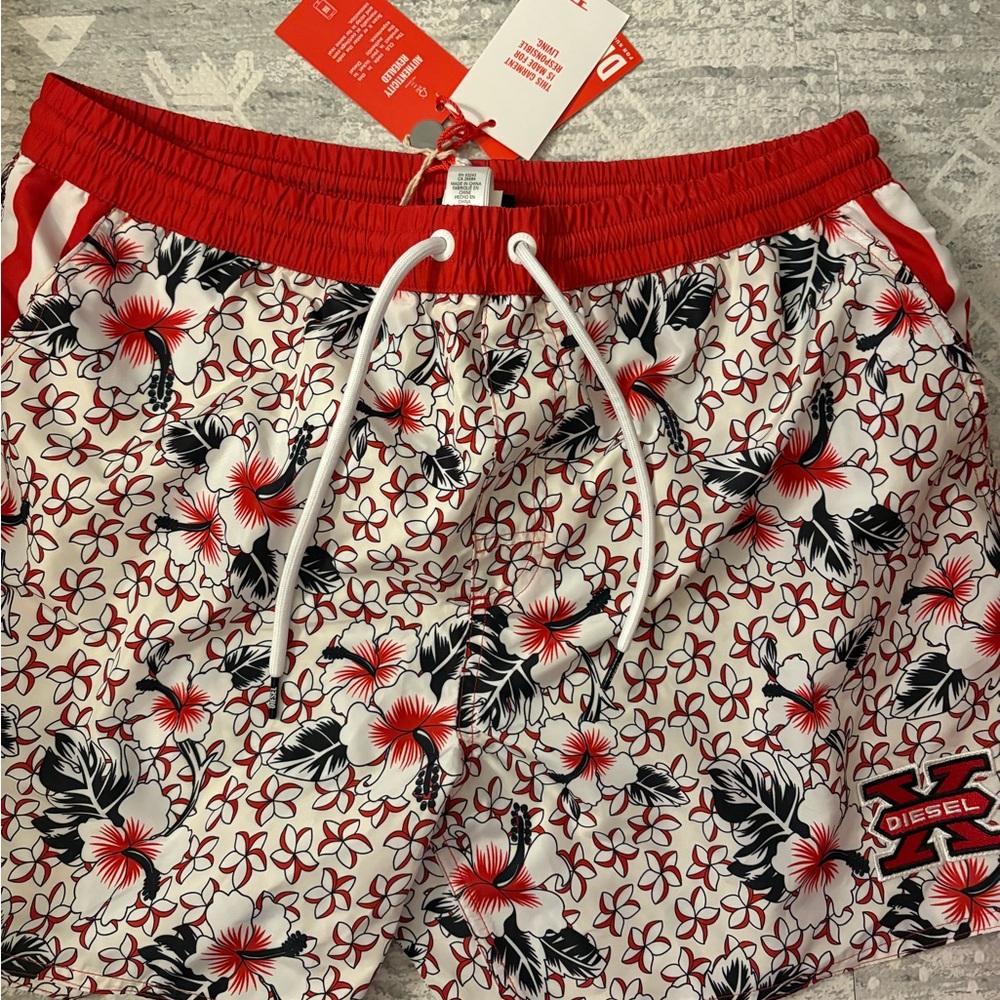 Diesel BMBX-CAYBAY Floral Men’s Swim Shorts - Red and Black